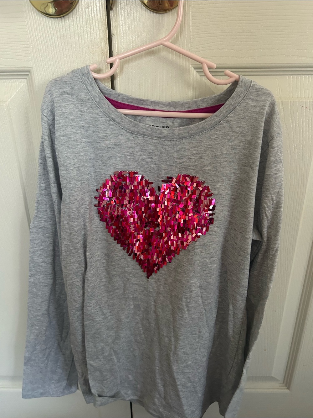 Epic Threads Gray Long-Sleeve Tee with Pink Sequin Heart